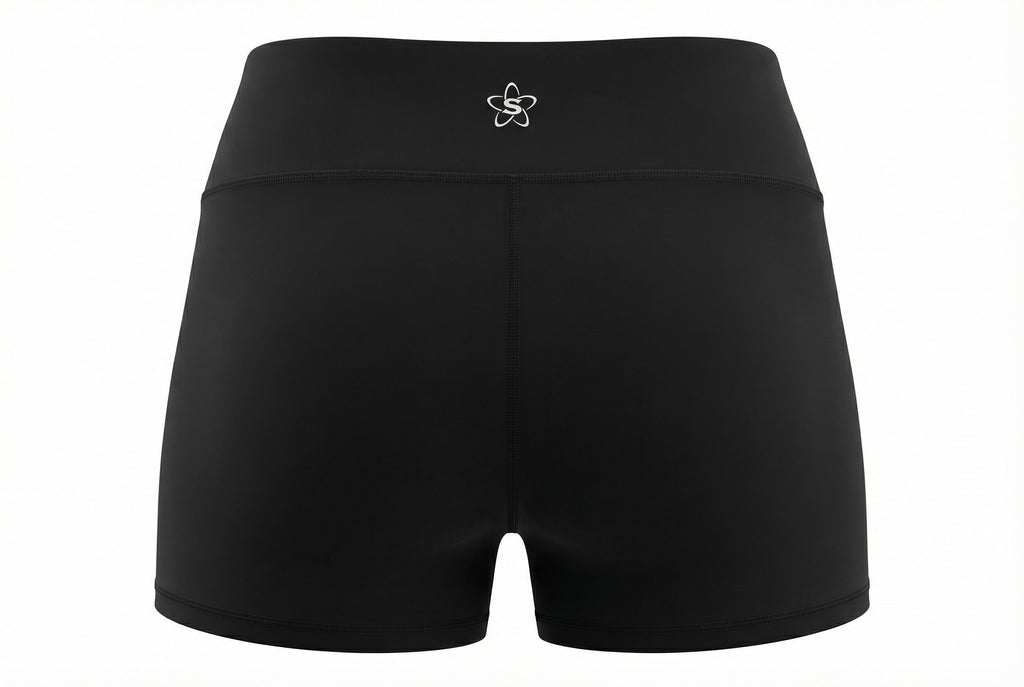 Black gymnastics shorts for training Back with white flower logo