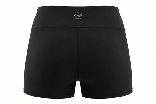 Black gymnastics shorts for training Back with white flower logo